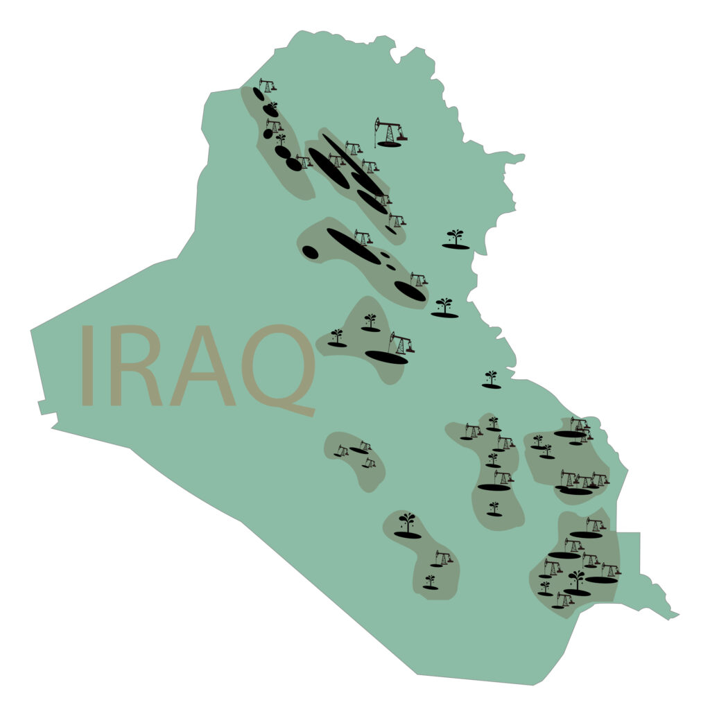 Irak map with deposits of oil, Depositphotos