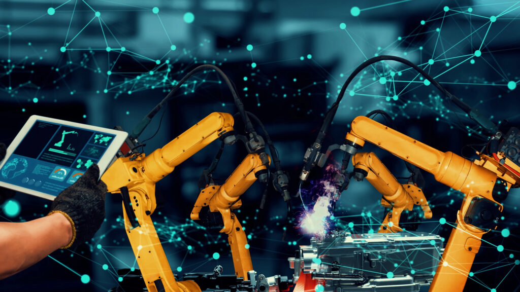 Smart industry robot arms for digital factory productionDepositphotos