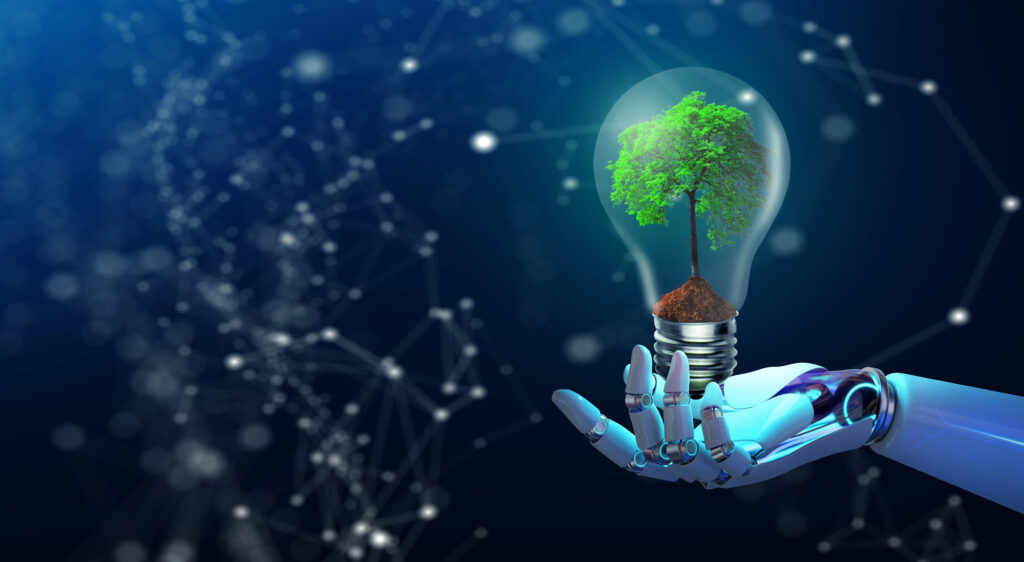 Ai Robot Hand holding growing tree , Depositphotos