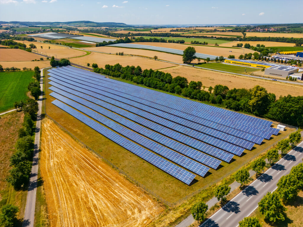 Solar field with solar panels, Depositphotos