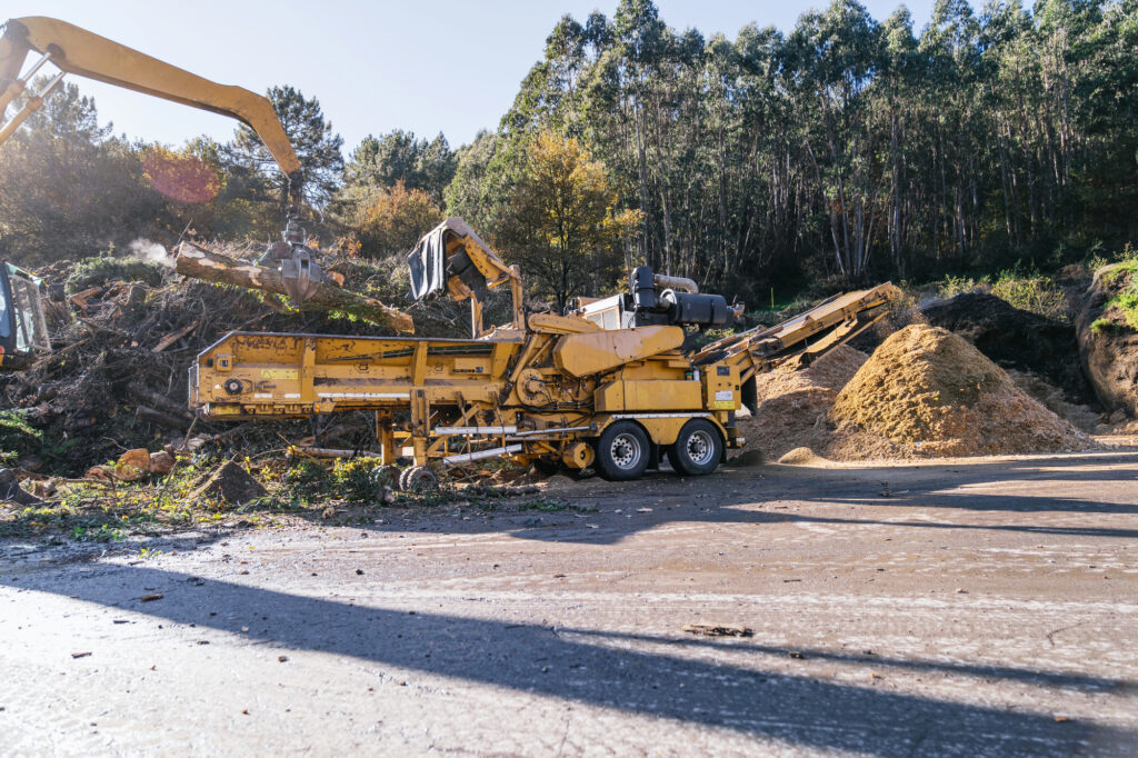 Pile of biofuel wood chips prepared for processing Depositphotos