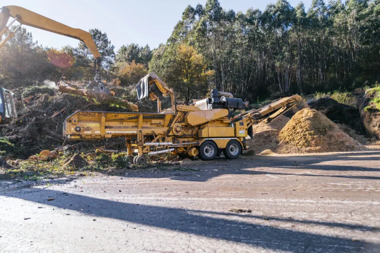 Pile of biofuel wood chips prepared for processing Depositphotos