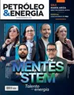 Cover of Petróleo & Energía magazine featuring diverse STEM professionals and a bold 'MENTES STEM' title.