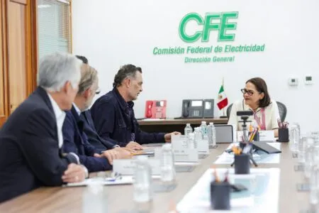 Panel meeting at a CFE conference room with attendees seated around a long table and a woman speaking to the group.